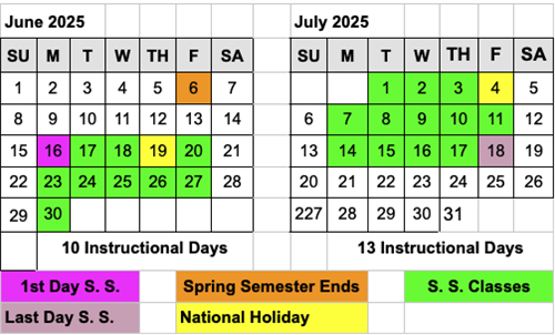 2025 Summer School Calendar